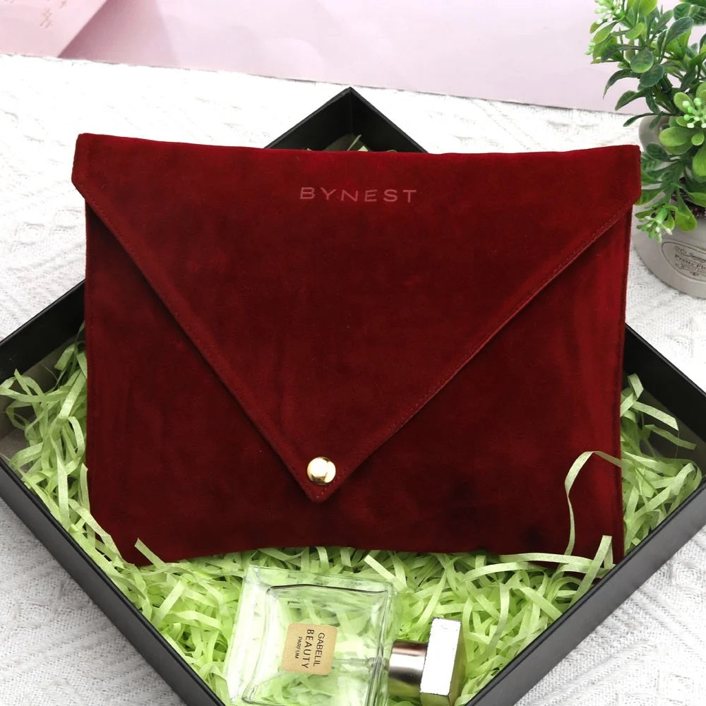 Custom Luxury Flap Velvet Envelope Button Pouch Cosmetic Packing Bag