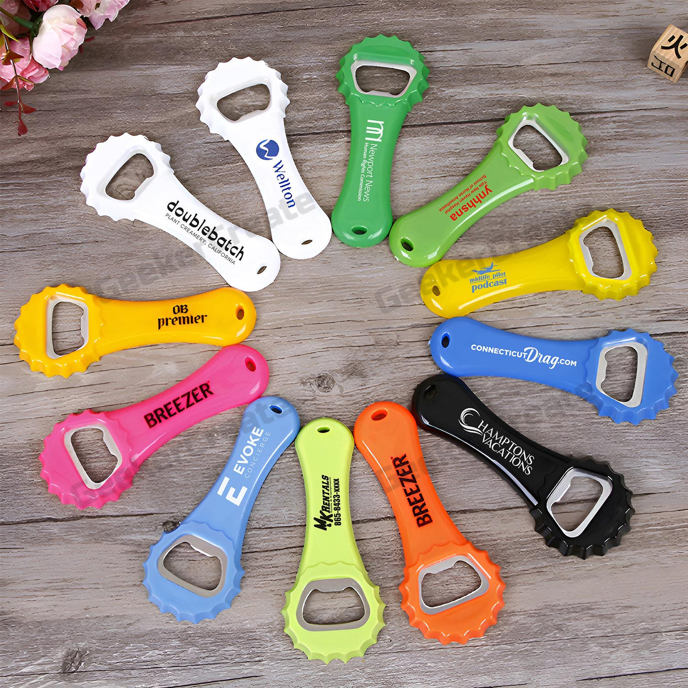 Personalized Petal Shape Plastic Printed Bottle Opener For Promotion