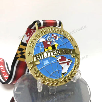 Custom Soft Enamel Awards Medal Sports Emblem Medallion with Ribbon