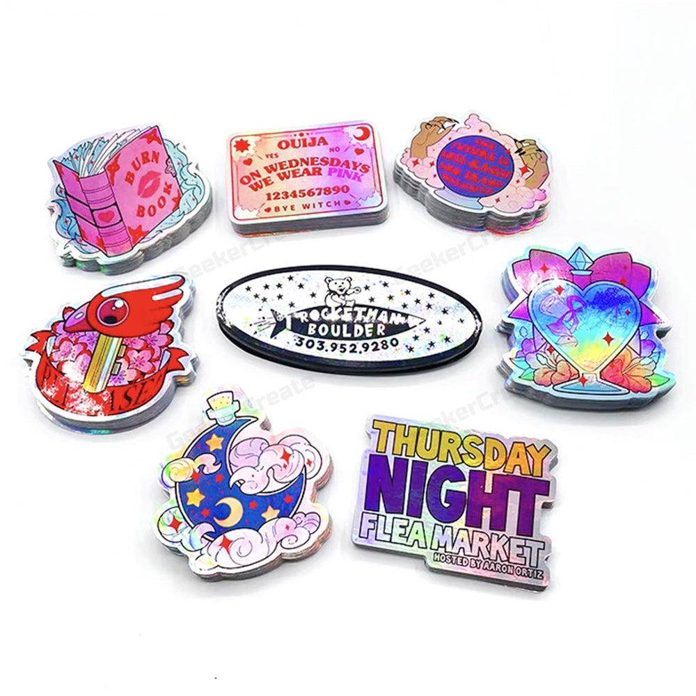Custom Holographic Stickers Iridescent Vinyl Decals Waterproof Labels