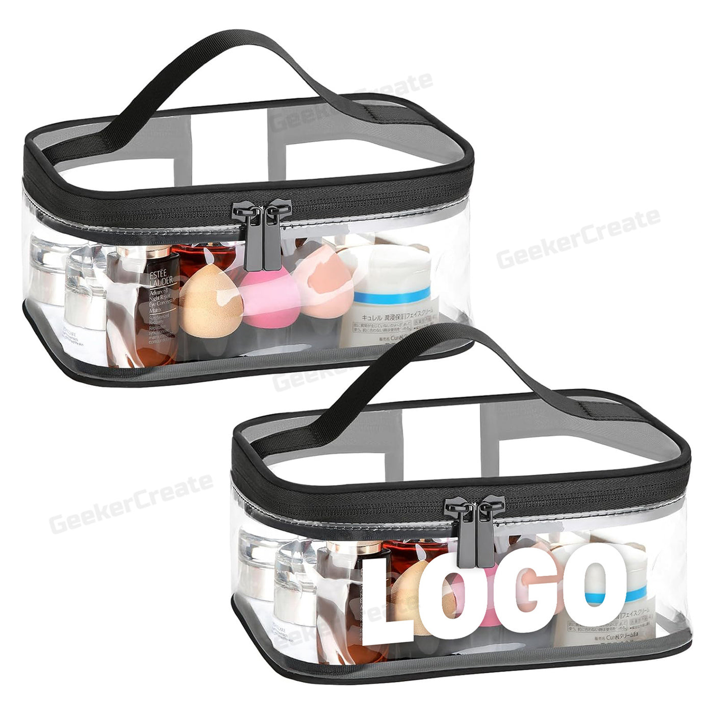 Custom Clear PVC Makeup Bags Travel Cosmetic Toiletry Bags with Handle