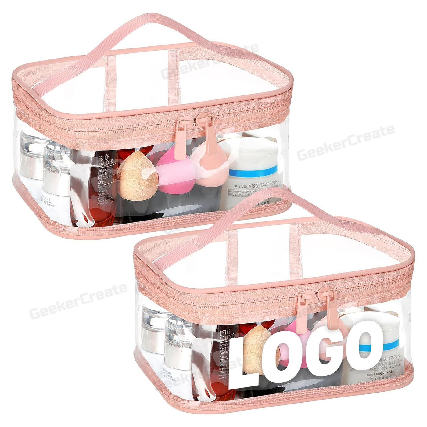 Custom Clear PVC Makeup Bags Travel Cosmetic Toiletry Bags with Handle