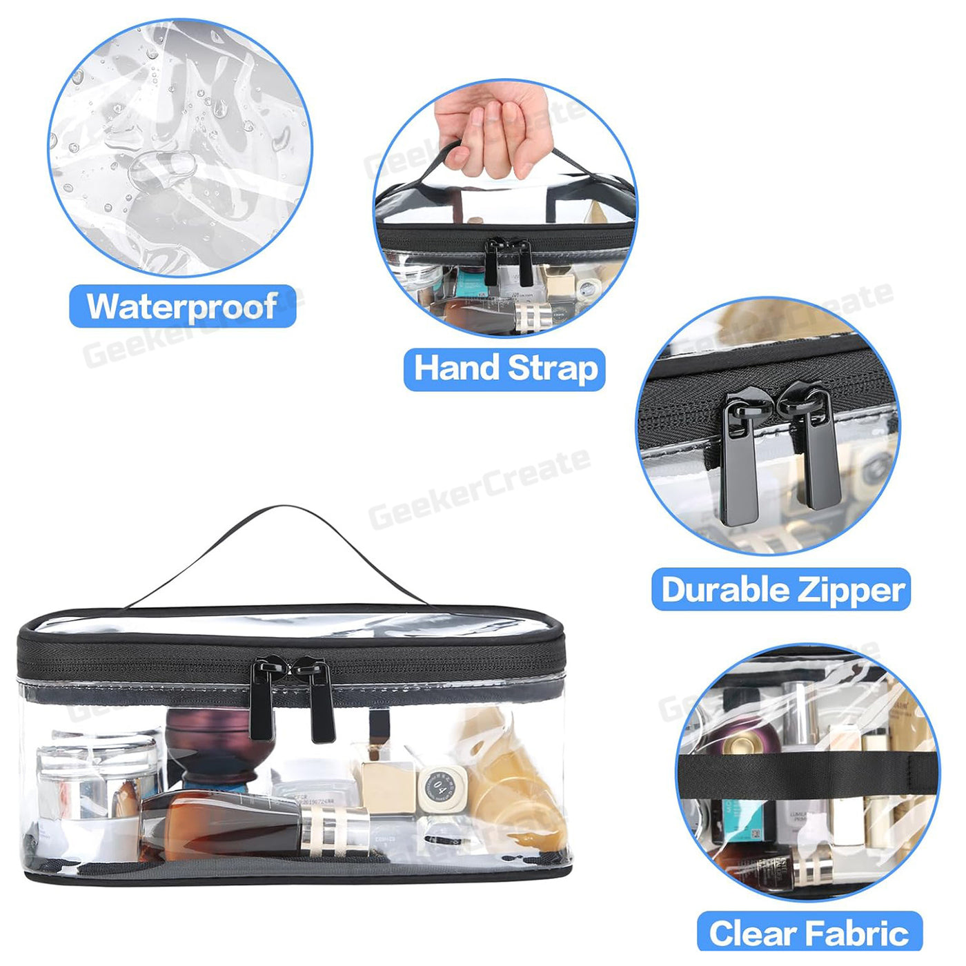 Custom Clear PVC Makeup Bags Travel Cosmetic Toiletry Bags with Handle