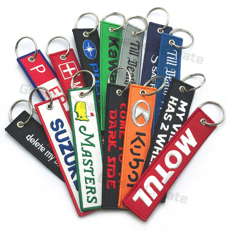 Custom Embroidered Patch Keychain Brand Logo Name Text Key Tag ...