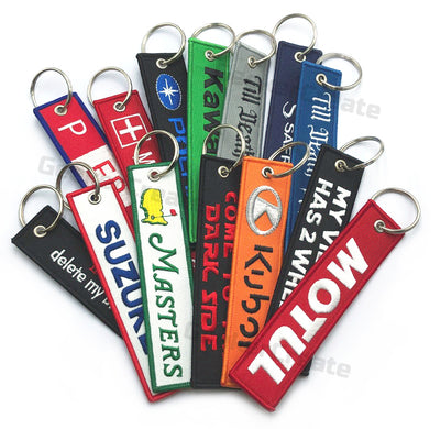 Custom Embroidered Patch Keychain Brand Logo Name Text Key Tag