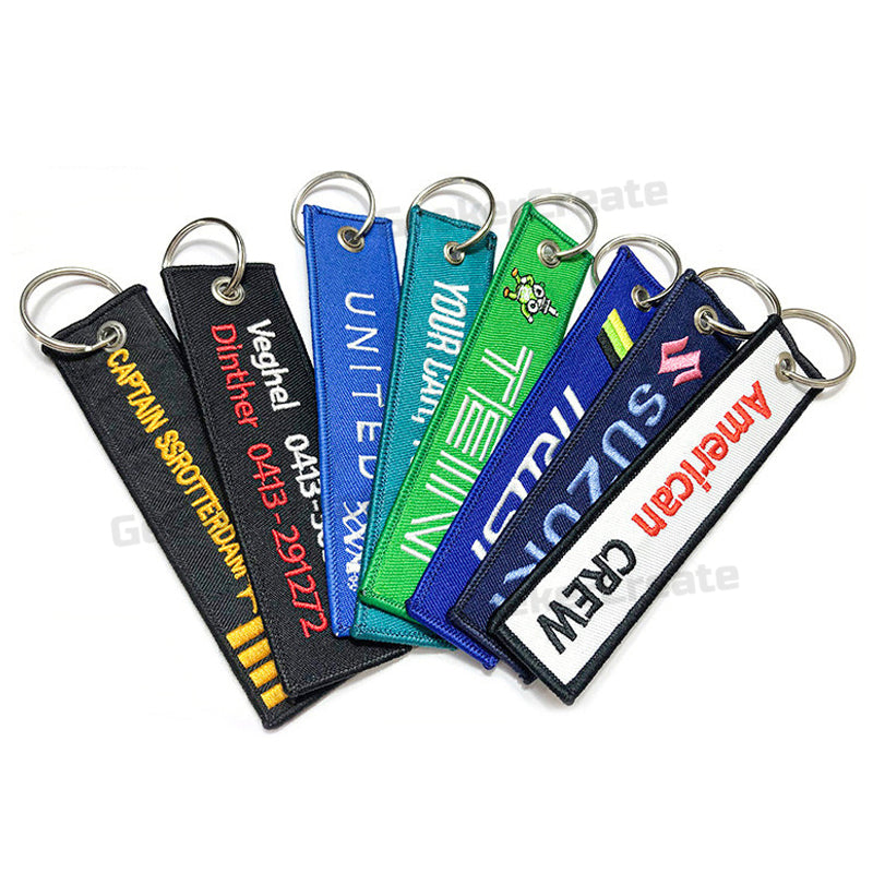 Custom Embroidered Patch Keychain Brand Logo Name Text Key Tag