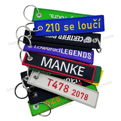 Custom Embroidered Patch Keychain Brand Logo Name Text Key Tag