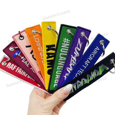Custom Embroidered Patch Keychain Brand Logo Name Text Key Tag