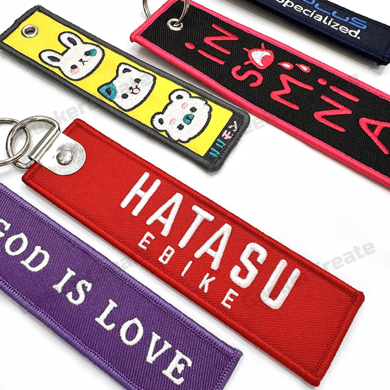 Flying Tag Text Custom Embroidered Flight Tags & Brand Double-Sided Jet Tag Keychains ...