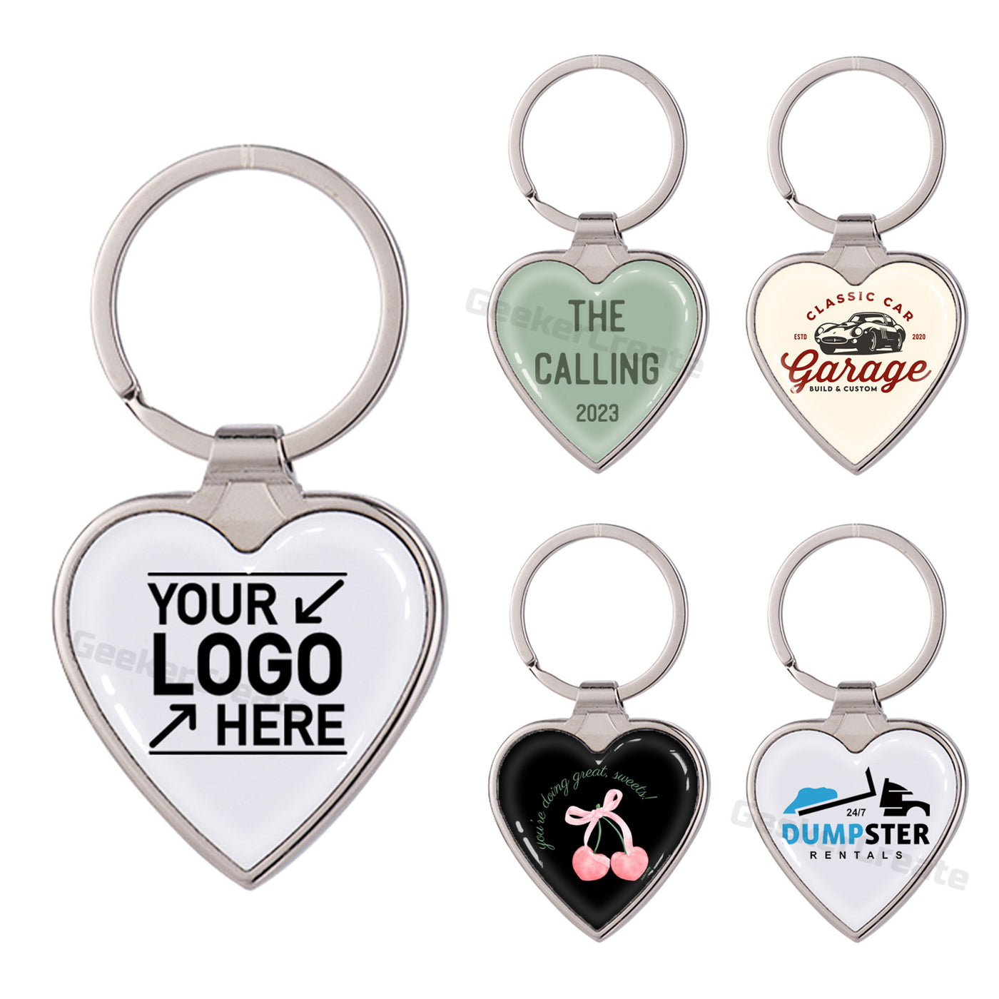 Custom Epoxy Dome Heart Metal Keychain Resin Stainless Steel Keyring