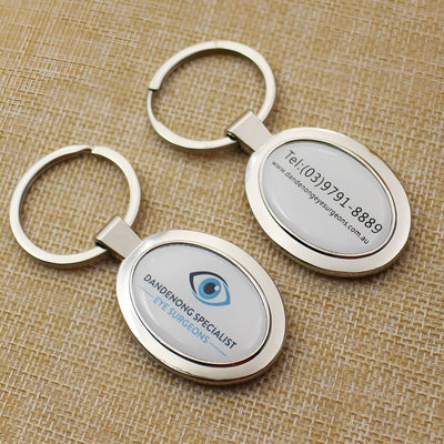 Custom Epoxy Dome Oval Metal Keychain Resin Stainless Steel Keyring