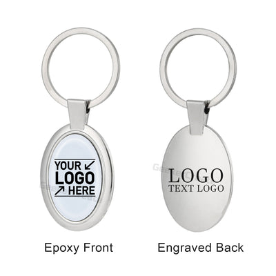 Custom Epoxy Dome Oval Metal Keychain Resin Stainless Steel Keyring