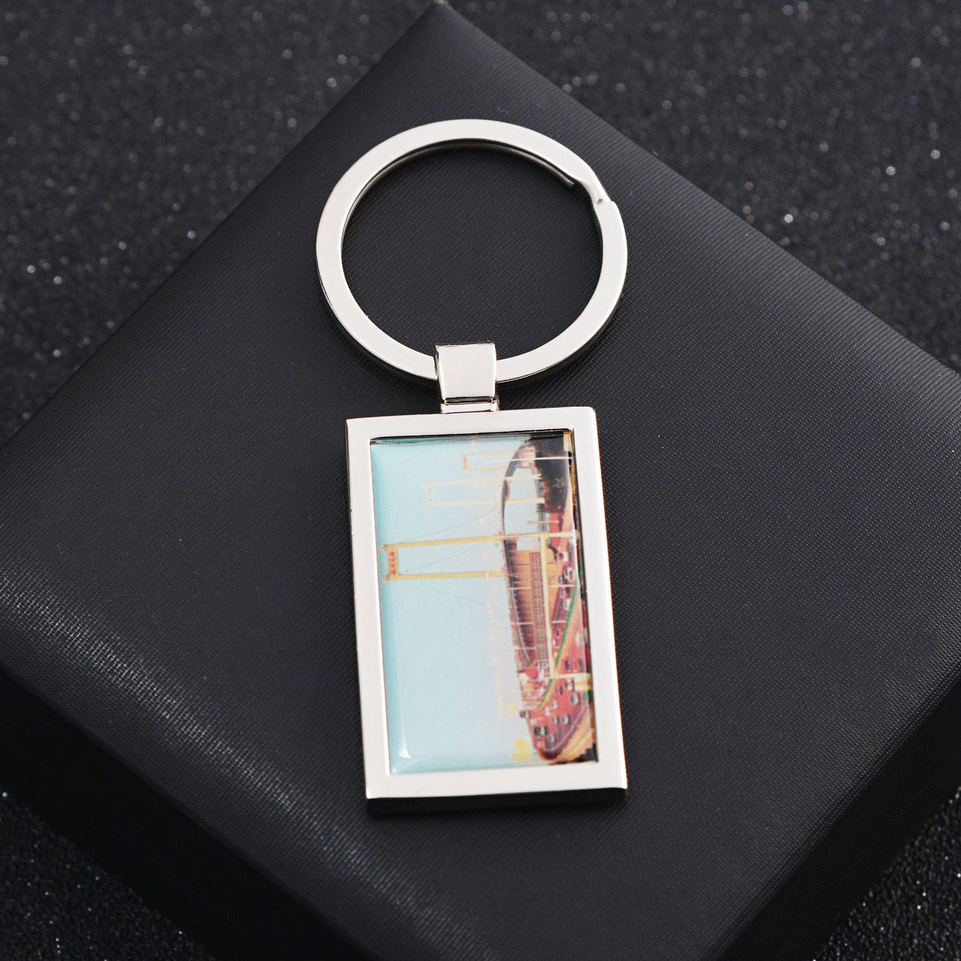 Custom Epoxy Dome Rectangle Metal Keychain Resin Stainless Steel Keyring