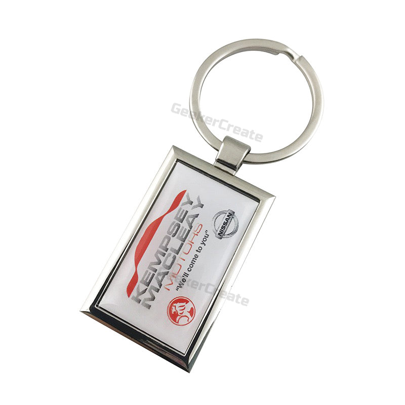 Custom Epoxy Dome Rectangle Metal Keychain Resin Stainless Steel Keyring