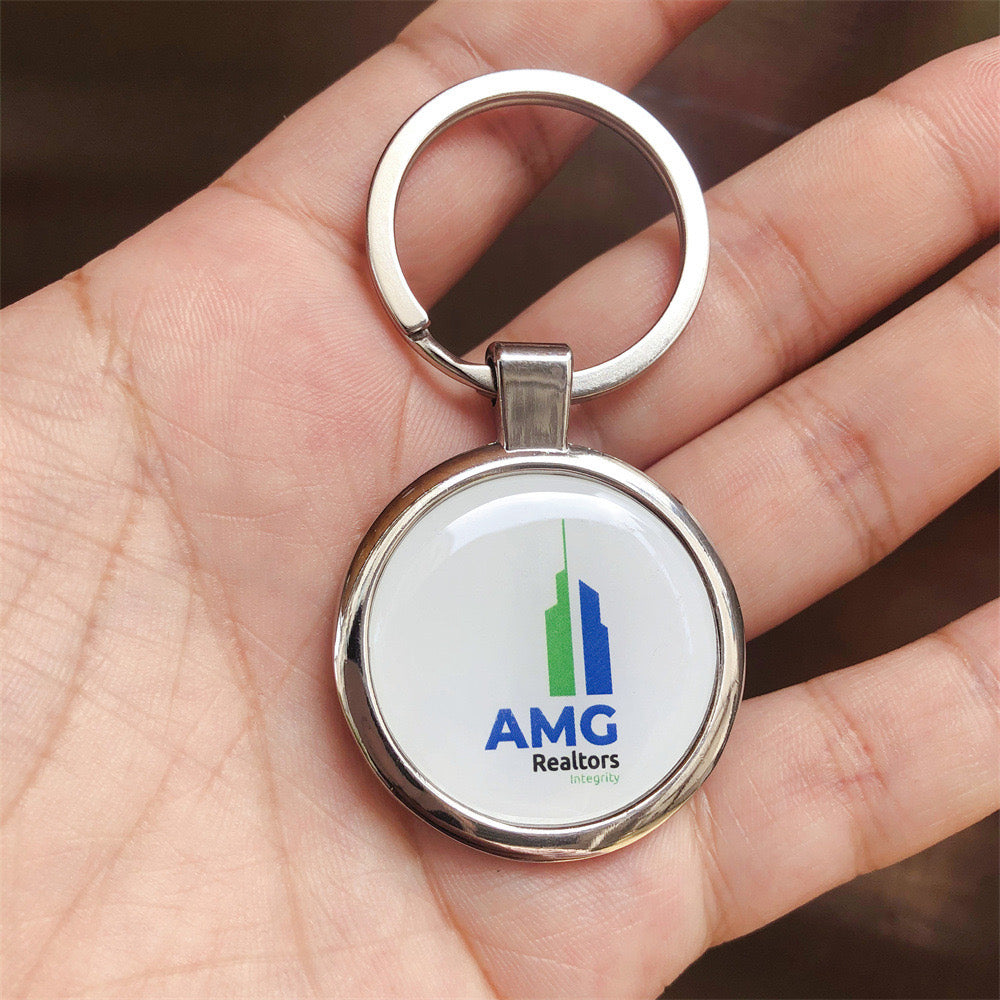 Custom Epoxy Dome Round Metal Keychain Resin Stainless Steel Keyring