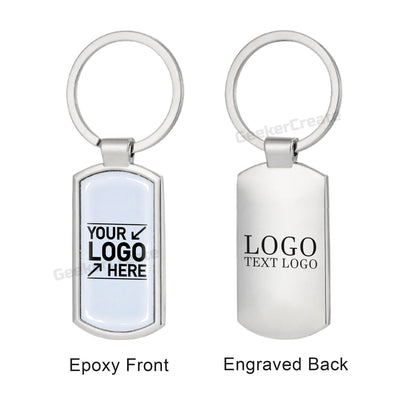 Custom Epoxy Dome Rounded Rectangle Metal Keychain Resin Stainless Steel Keyring