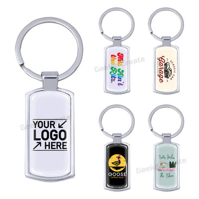 Custom Epoxy Dome Rounded Rectangle Metal Keychain Resin Stainless Steel Keyring