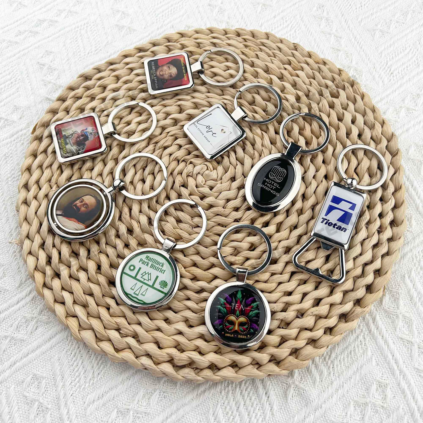 Custom Epoxy Dome Square Metal Keychain Resin Stainless Steel Keyring