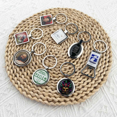 Custom Epoxy Dome Square Metal Keychain Resin Stainless Steel Keyring