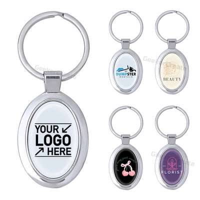 Custom Epoxy Dome Oval Metal Keychain Resin Stainless Steel Keyring