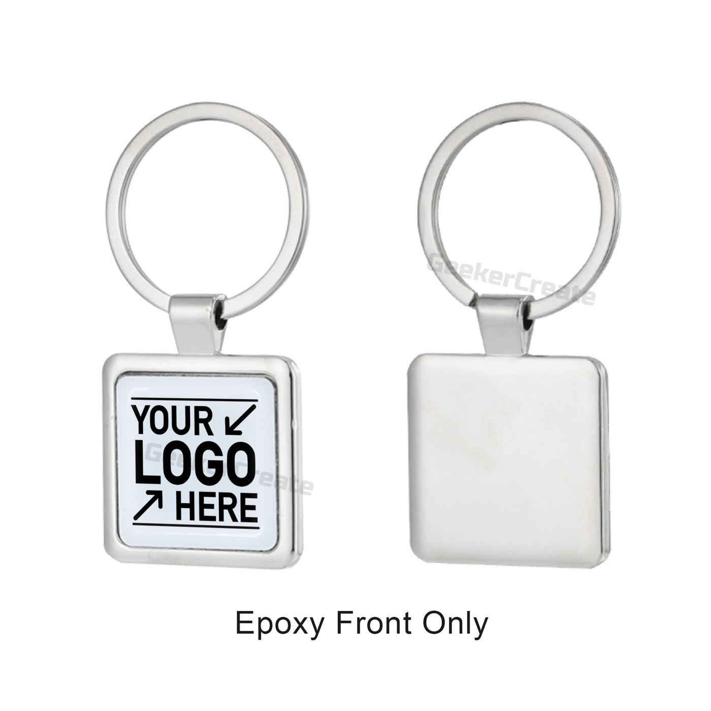 Custom Epoxy Dome Square Metal Keychain Resin Stainless Steel Keyring