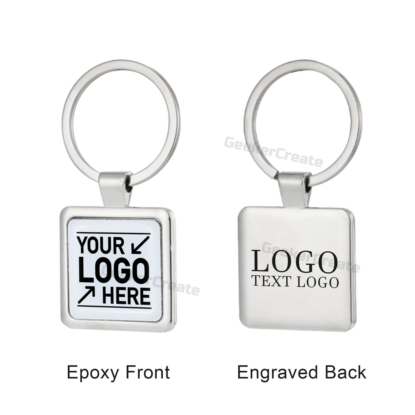 Custom Epoxy Dome Square Metal Keychain Resin Stainless Steel Keyring