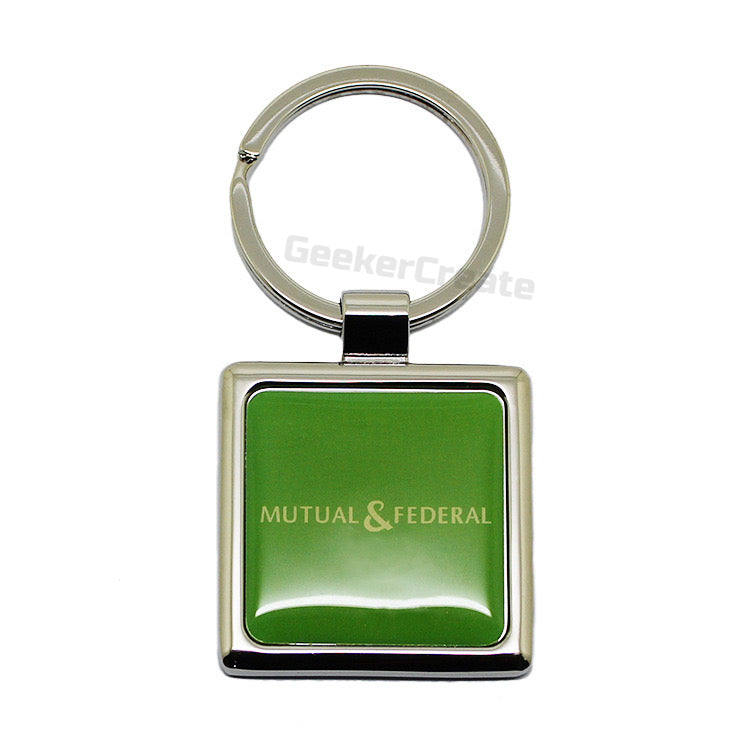 Custom Epoxy Dome Square Metal Keychain Resin Stainless Steel Keyring