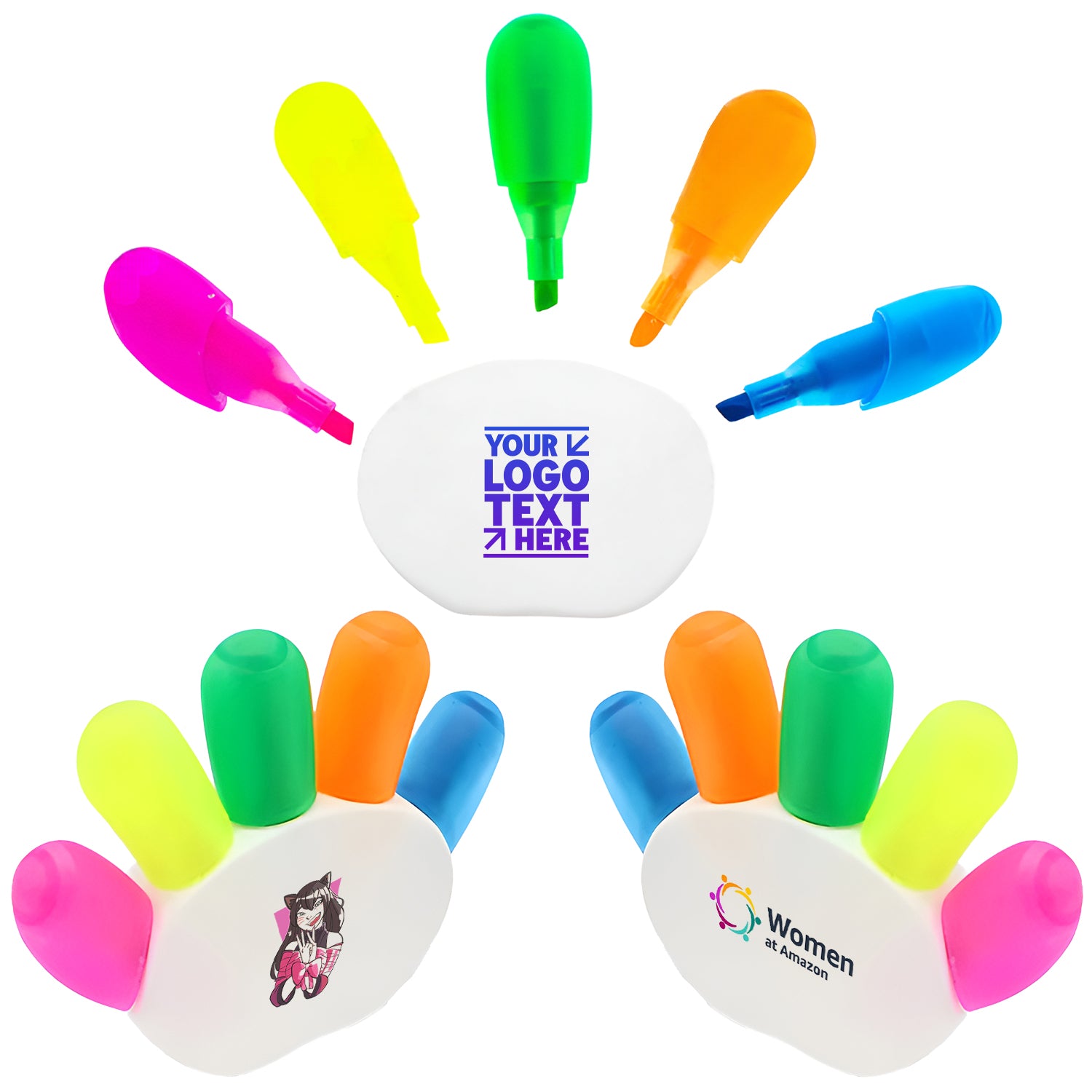 Highlighter Hand Custom Printed 5 Color Finger Handy Highlighters Pen for Giveaways ...