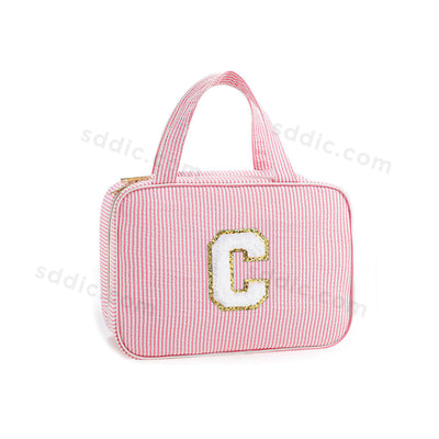 Letter Travel Hanging Toiletry Bag Initial Makeup Stripe Bag for Women