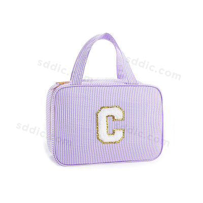 Letter Travel Hanging Toiletry Bag Initial Makeup Stripe Bag for Women