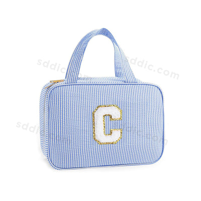 Letter Travel Hanging Toiletry Bag Initial Makeup Stripe Bag for Women