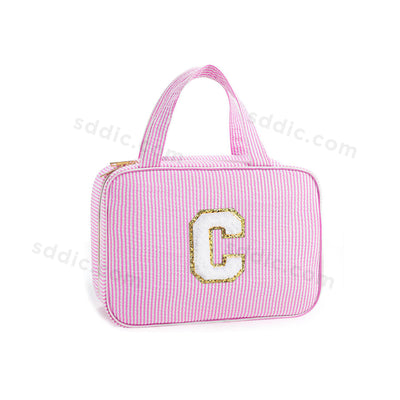 Letter Travel Hanging Toiletry Bag Initial Makeup Stripe Bag for Women