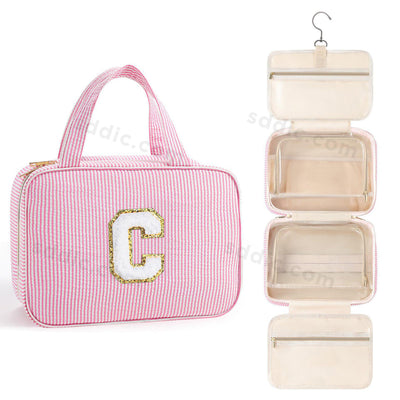 Letter Travel Hanging Toiletry Bag Initial Makeup Stripe Bag for Women