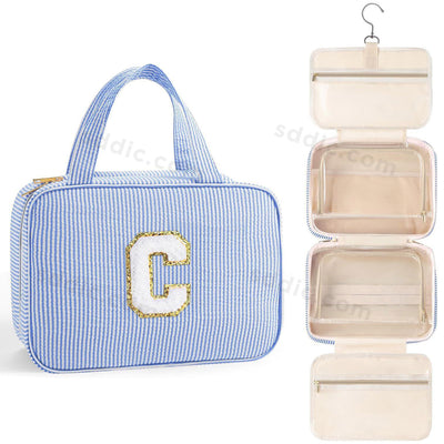Letter Travel Hanging Toiletry Bag Initial Makeup Stripe Bag for Women