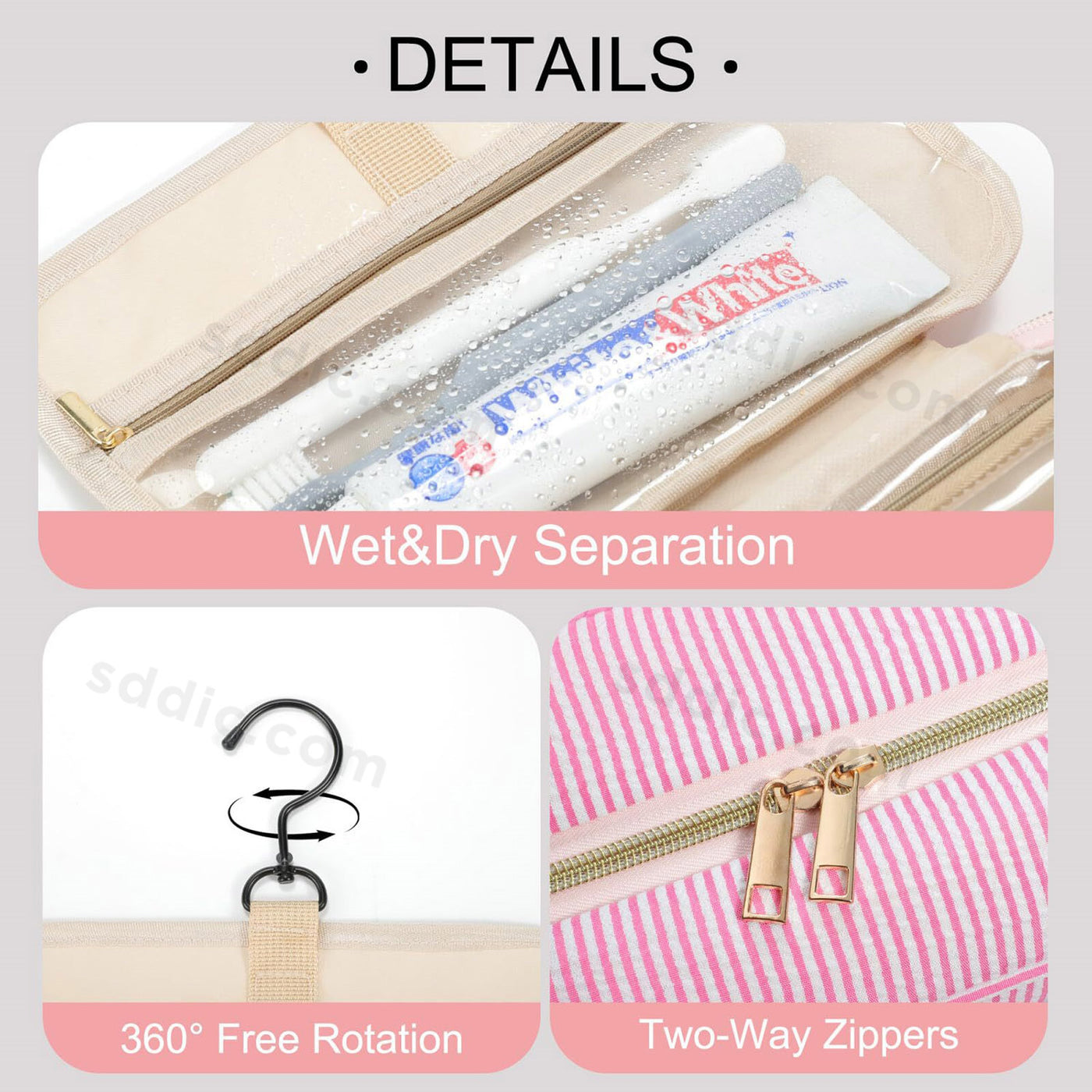 Letter Travel Hanging Toiletry Bag Initial Makeup Stripe Bag for Women