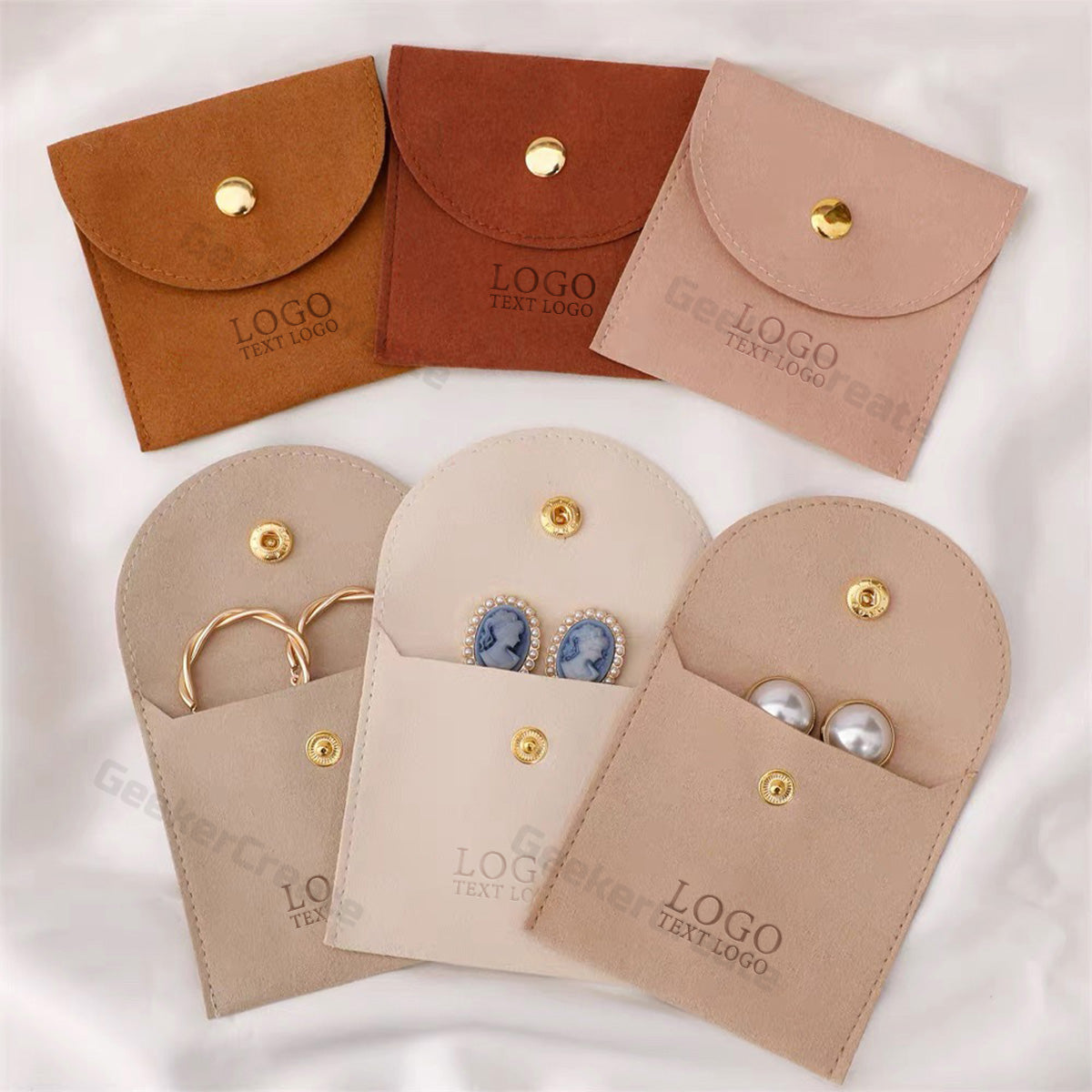 Custom Logo Package Jewelry Pouch Microfiber Envelope Bags With Button