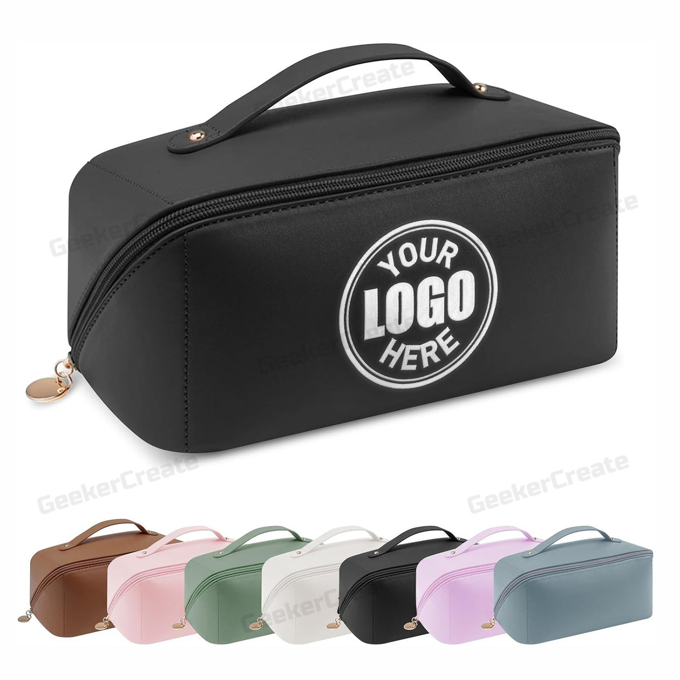 Custom PU Leather Toiletry Bag Travel Makeup Bag with Embroidered Logo