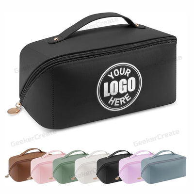 Custom PU Leather Toiletry Bag Travel Makeup Bag with Embroidered Logo