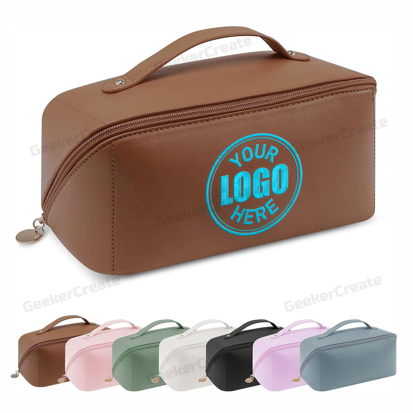 Custom PU Leather Toiletry Bag Travel Makeup Bag with Embroidered Logo