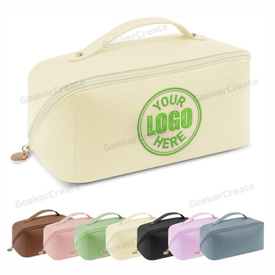 Custom PU Leather Toiletry Bag Travel Makeup Bag with Embroidered Logo