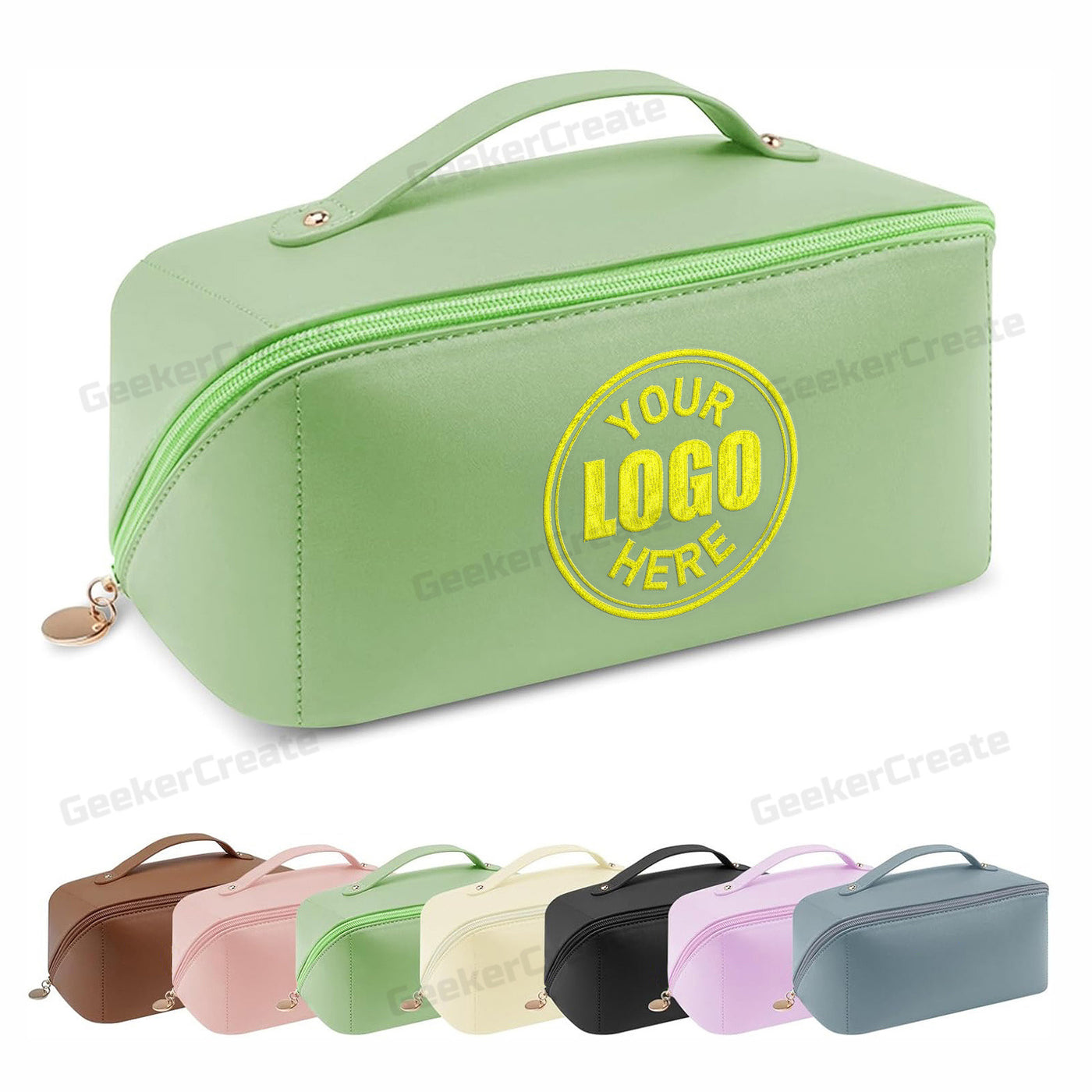 Custom PU Leather Toiletry Bag Travel Makeup Bag with Embroidered Logo