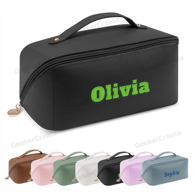Custom PU Leather Toiletry Bag Travel Makeup Bag with Embroidered Logo