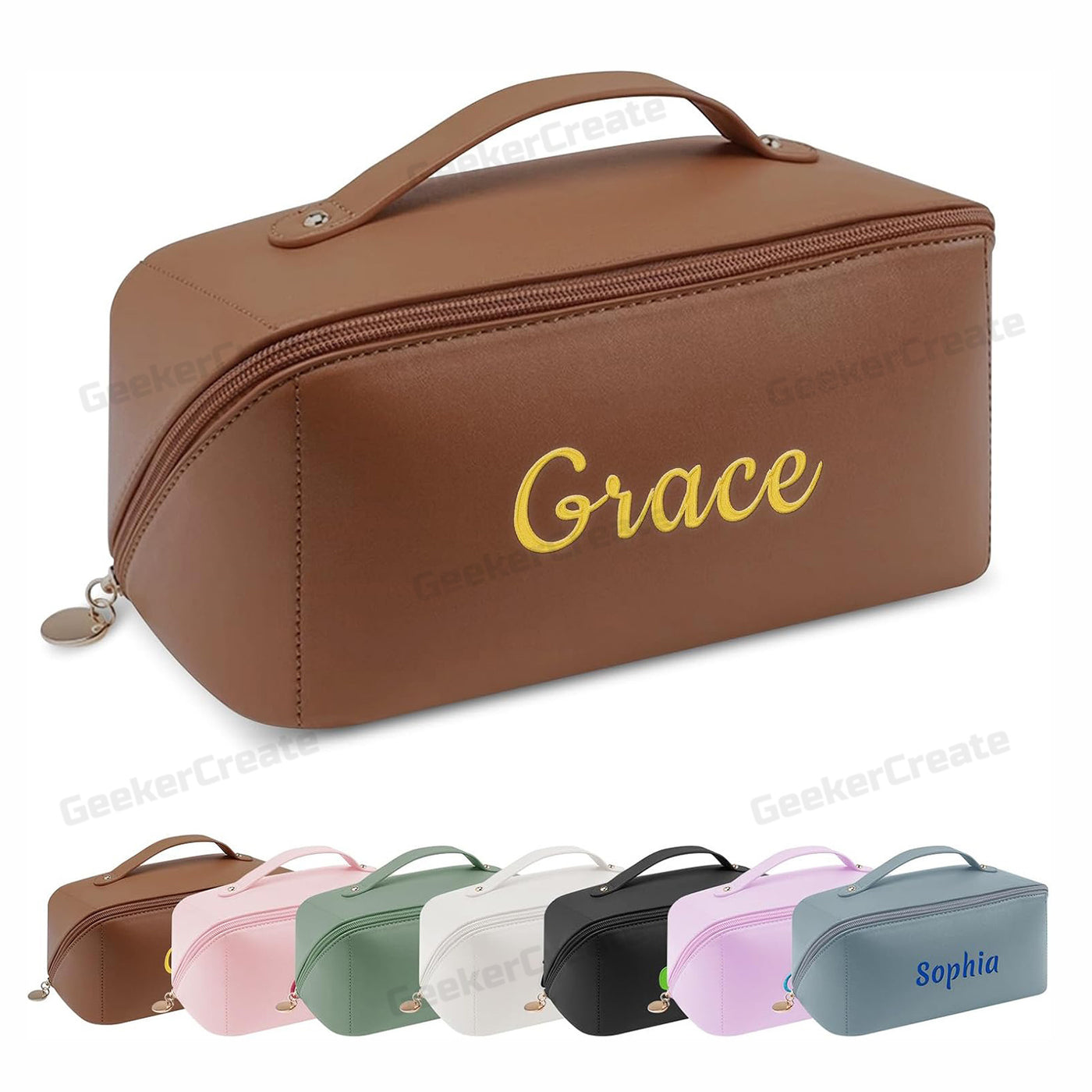 Custom PU Leather Toiletry Bag Travel Makeup Bag with Embroidered Logo