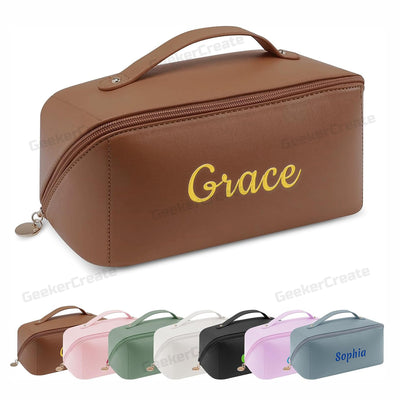 Custom PU Leather Toiletry Bag Travel Makeup Bag with Embroidered Logo