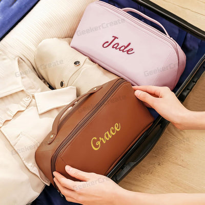 Custom PU Leather Toiletry Bag Travel Makeup Bag with Embroidered Logo