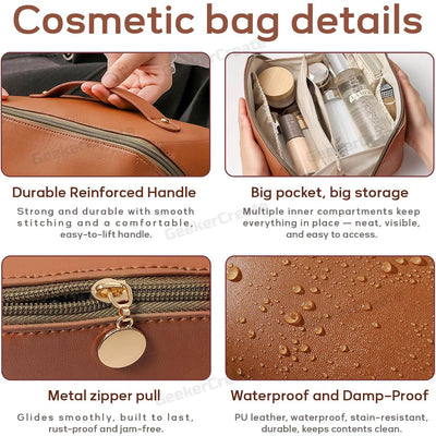 Custom PU Leather Toiletry Bag Travel Makeup Bag with Embroidered Logo