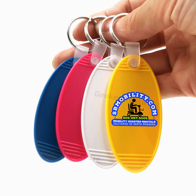 Custom Logo Printed Oval Keychains Plastic Key Tag For Business Giveaway