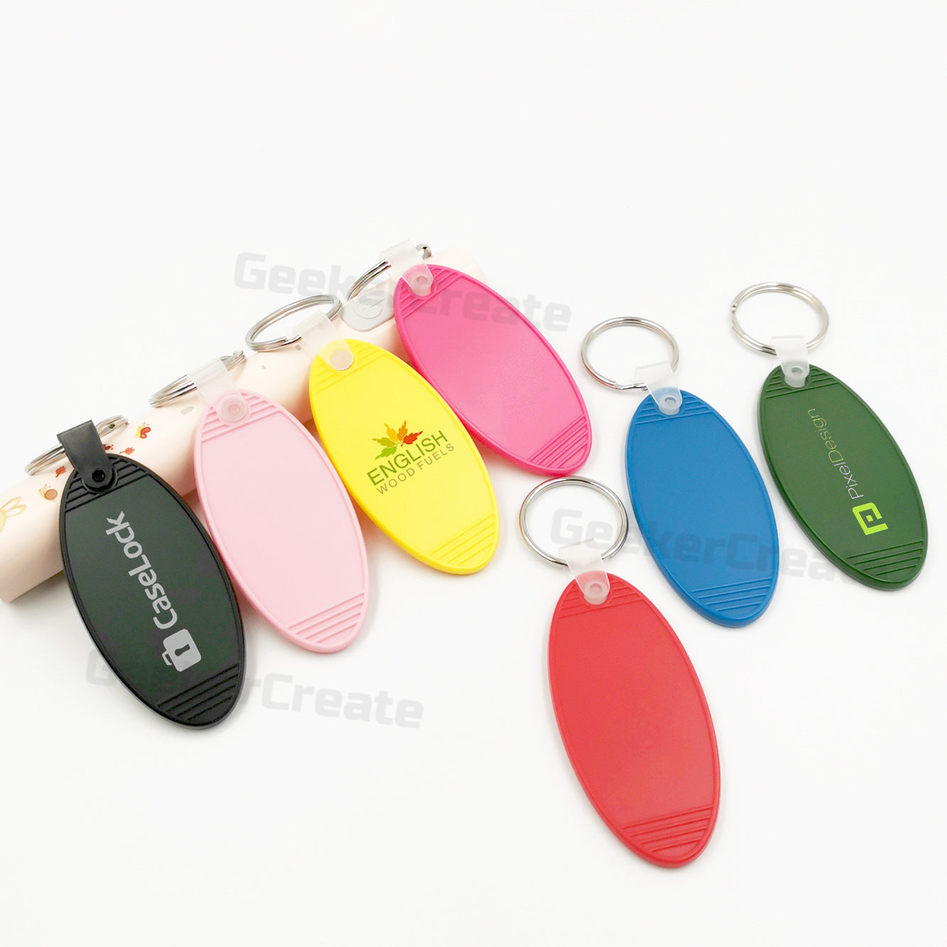 Custom Logo Printed Oval Keychains Plastic Key Tag For Business Giveaway