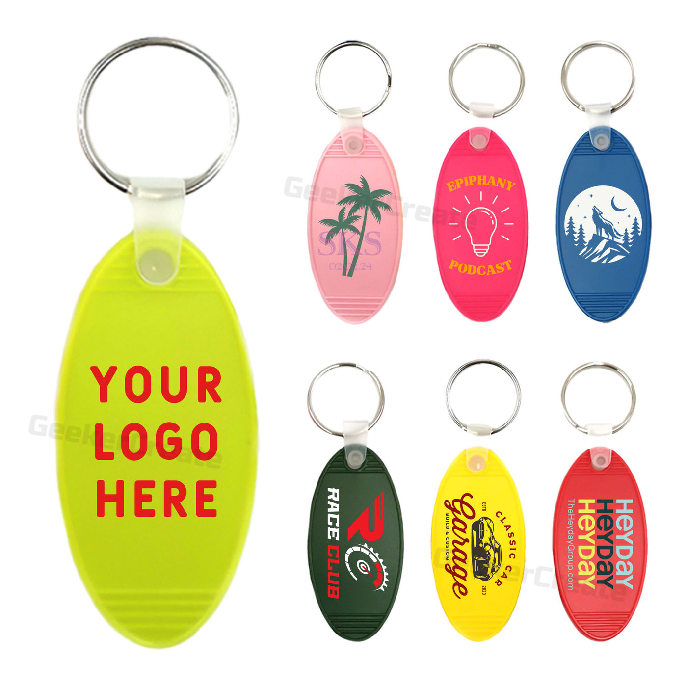 Custom Logo Printed Oval Keychains Plastic Key Tag For Business Giveaway