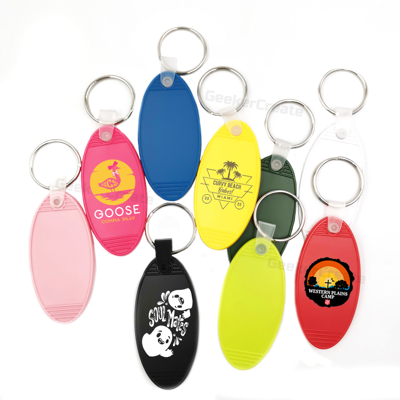 Custom Logo Printed Oval Keychains Plastic Key Tag For Business Giveaway